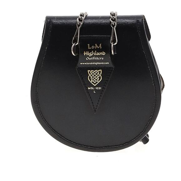 L & M Highlander black leather Sporran Belt Bag - Picture 2 of 16